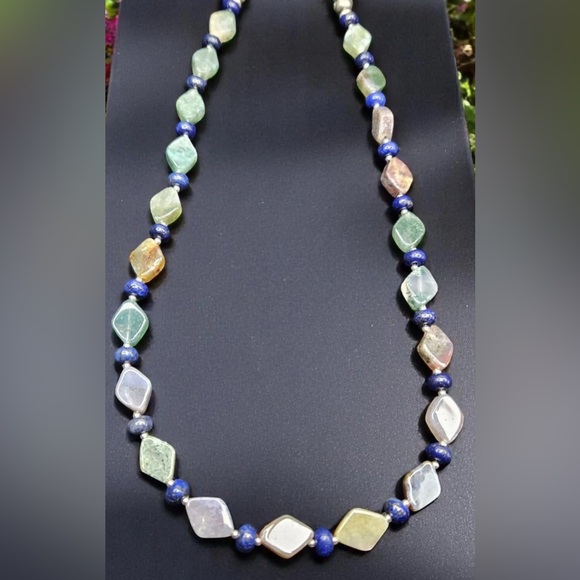 Vintage Sterling Silver Navajo Pearls Lapis Indian Agate Necklace 19" - Picture 5 of 11